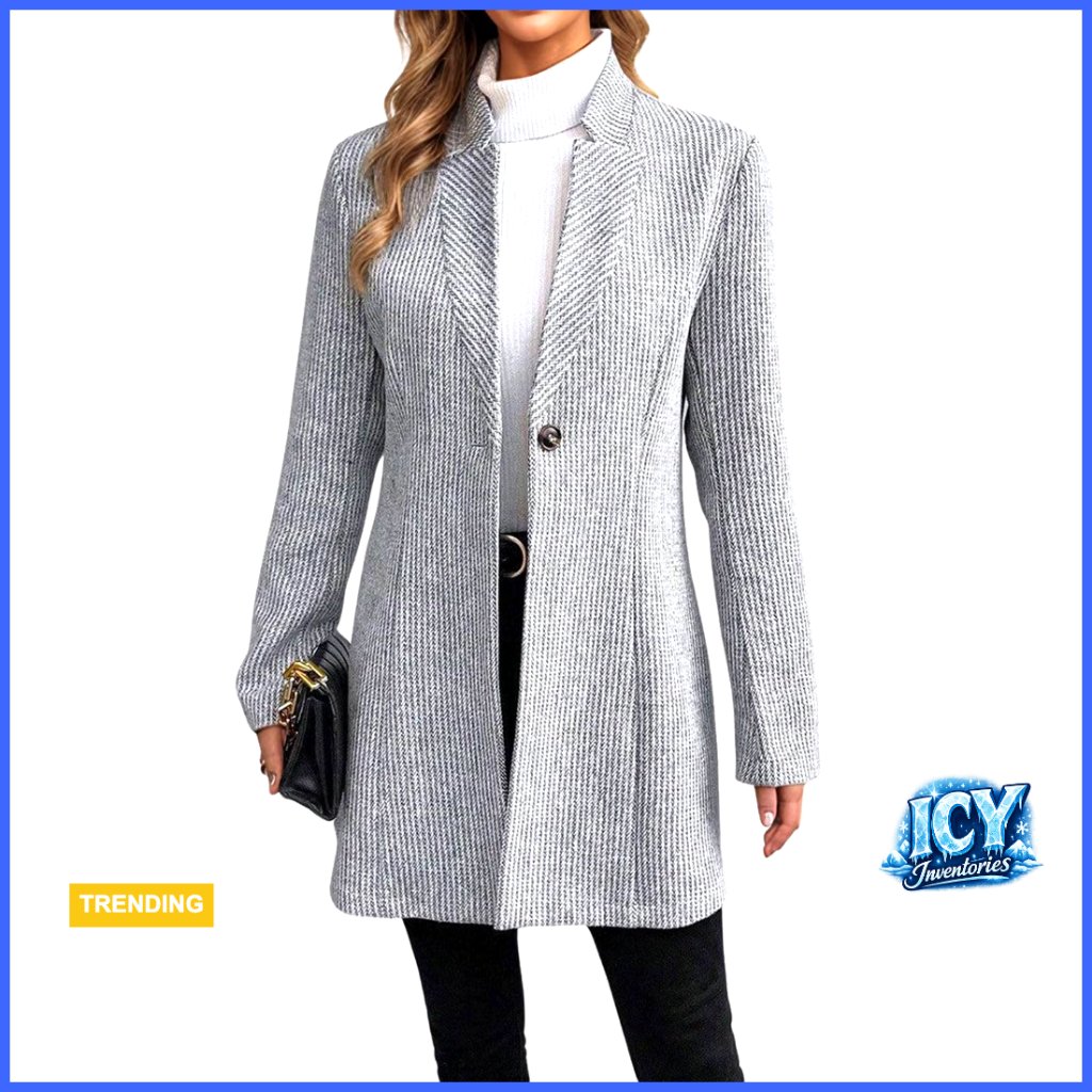 Long Sleeve Wool Blend Pea Coat Stand Collar Open Front Overcoat